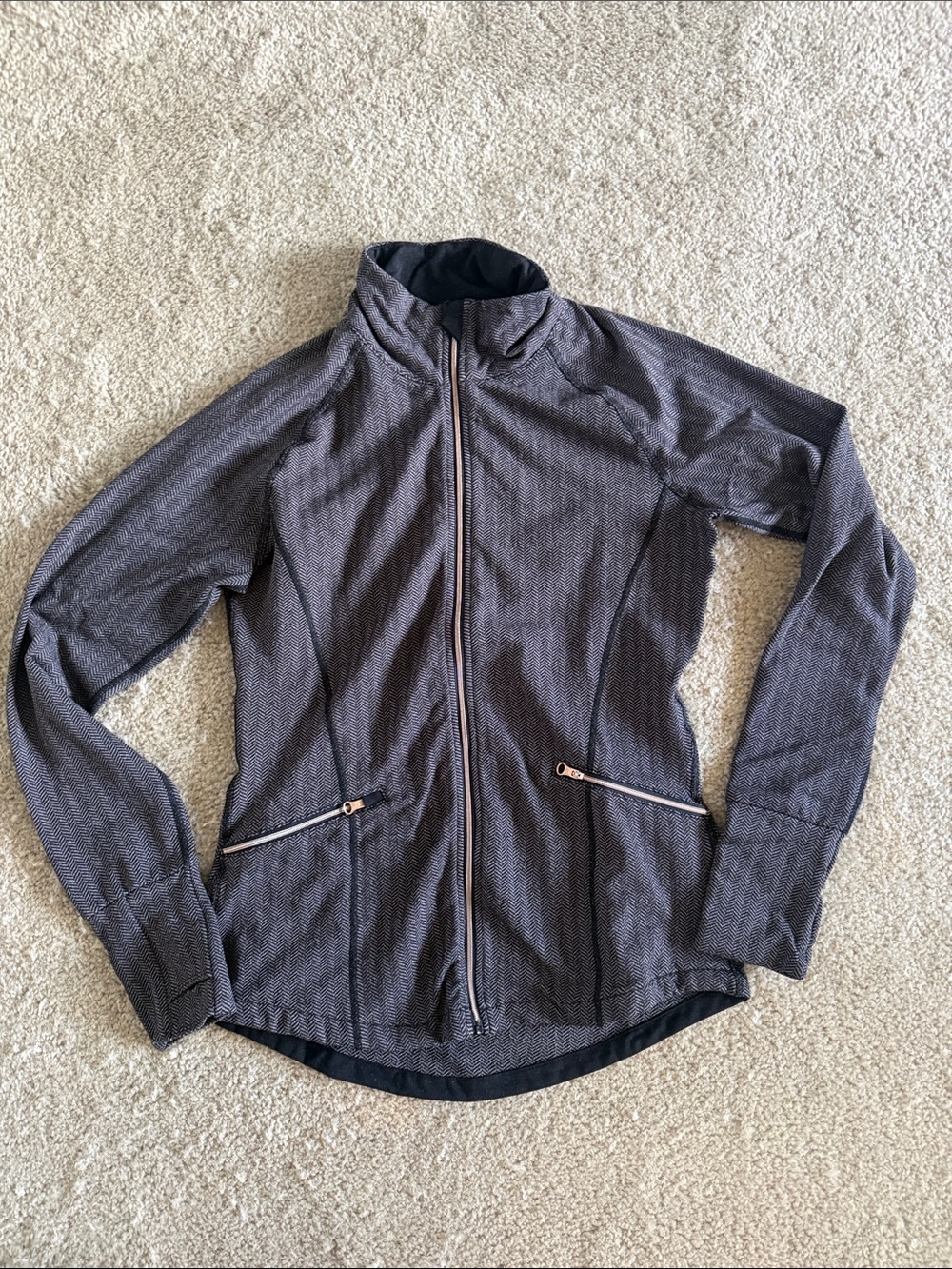 Women’s Zip-Front Lightweight Jacket — Charcoal Herringbone